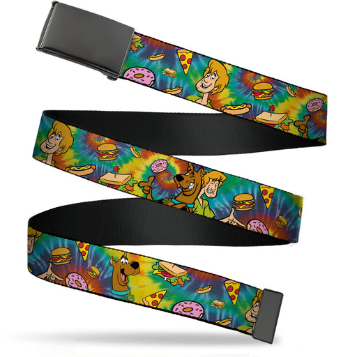 Web Belt Blank Black Buckle - Scooby Doo and Shaggy Poses/Munchies Tie Dye Multi Color Webbing Web Belts Scooby Doo   