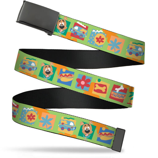Web Belt Blank Black Buckle - Scooby Doo Chibi Icon Blocks Green/Multi Color Webbing Web Belts Scooby Doo   