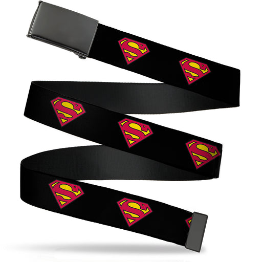 Web Belt Blank Black Buckle - Superman Shield Black Webbing Web Belts DC Comics   