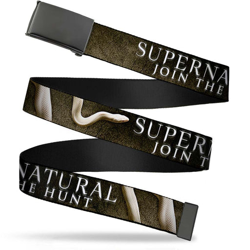 Black Buckle Web Belt - SUPERNATURAL-JOIN THE HUNT/White Snake Webbing Web Belts Supernatural   