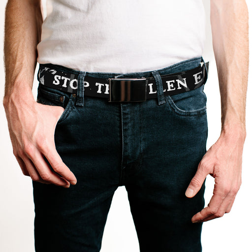 Web Belt Blank Black Buckle - SUPERNATURAL Title Logo STOP WITH THE SULLEN EMO CRAP Quote Black/White Webbing Web Belts Supernatural   