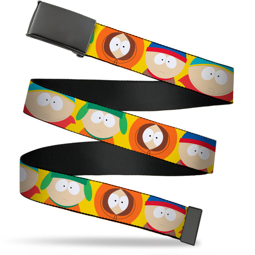 Web Belt Blank Black Buckle - South Park Boys Close-Up Poses Yellow Webbing Web Belts Comedy Central   