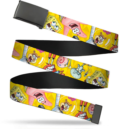 Web Belt Blank Black Buckle - SpongeBob and Friends Poses Scattered Yellows Webbing Web Belts Nickelodeon   