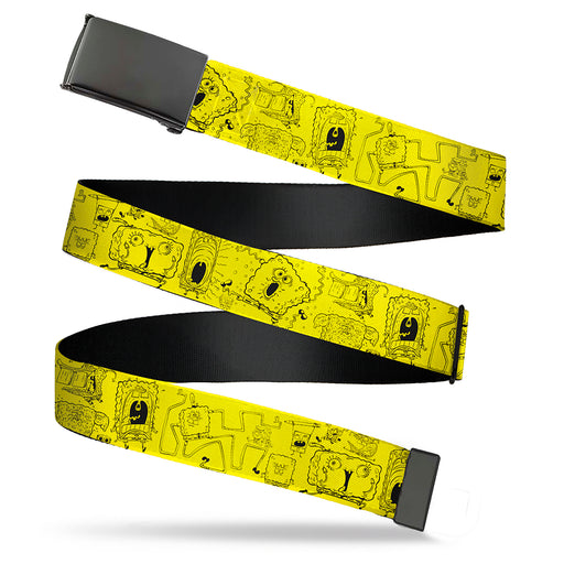 Web Belt Blank Black Buckle - SpongeBob SquarePants Poses Collage Yellow/Black Webbing Web Belts Nickelodeon   