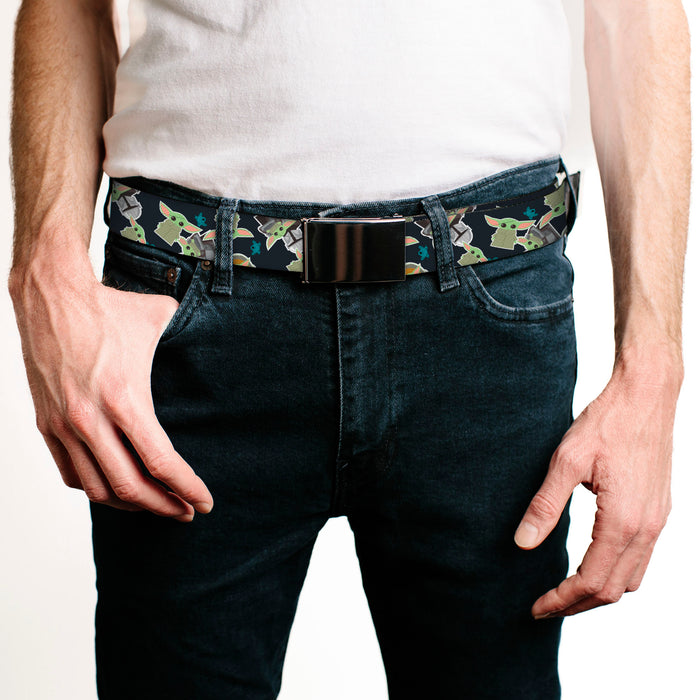 Black Buckle Web Belt - Star Wars The Mandalorian The Child and Frog Icons Scattered Navy Webbing Web Belts Star Wars   