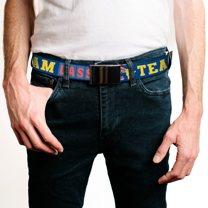 Web Belt Blank Black Buckle - Ted Lasso TEAM LASSO Tea Time Icon Blue/Yellow/Red Webbing Web Belts Ted Lasso   