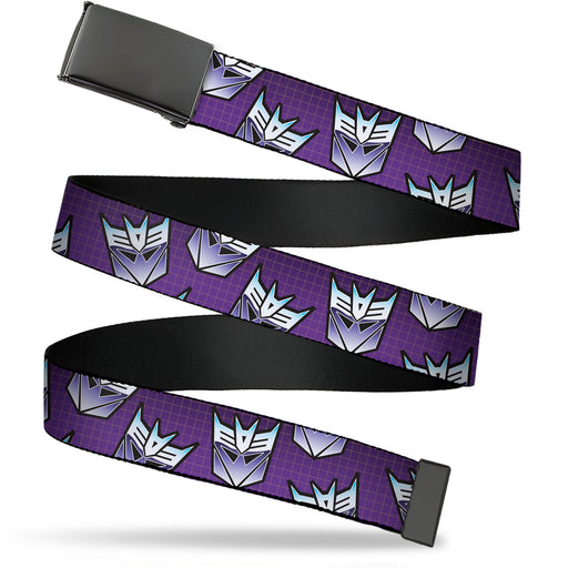 Web Belt Blank Black Buckle - Transformers Decepticons Icon Scattered Grids Purples Webbing Web Belts Hasbro   