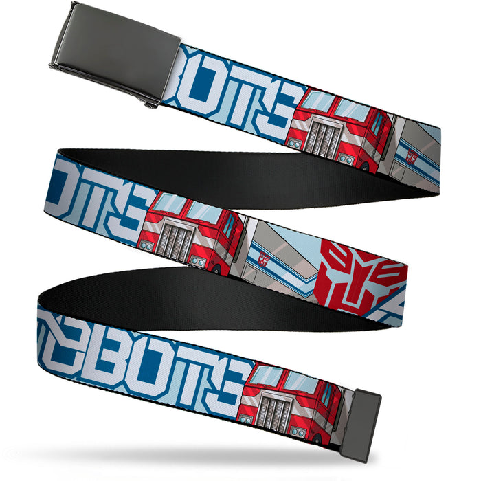 Web Belt Blank Black Buckle - Transformers AUTOBOTS Optimus Prime Semi Truck Collage Light Blue Webbing Web Belts Hasbro   