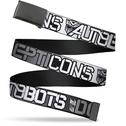 Web Belt Blank Black Buckle - Transformers AUTOBOTS DECEPTICONS Shield and Text Grays/Black/White Webbing Web Belts Hasbro   