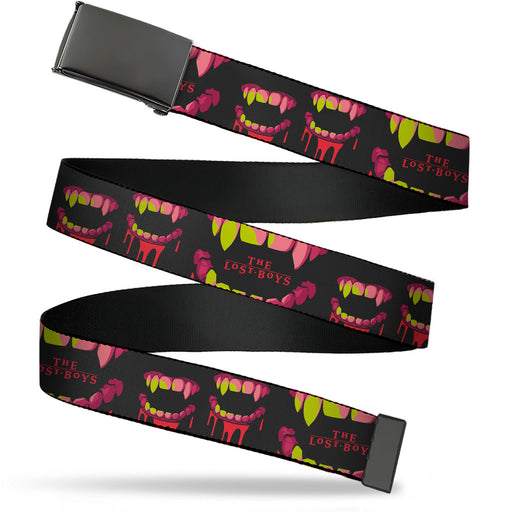 Web Belt Blank Black Buckle - THE LOST BOYS Teeth Fangs Title Logo Collage Black/Reds/Yellows Webbing Web Belts Warner Bros. Horror Movies   