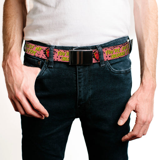 Web Belt Blank Black Buckle - The Lost Boys David Heart Icon YOU'RE JUST MY (BLOOD) TYPE Pink/Yellow Webbing Web Belts Warner Bros. Horror Movies   