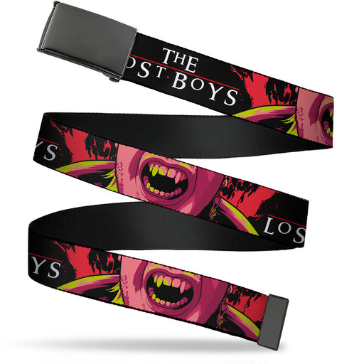 Web Belt Blank Black Buckle - THE LOST BOYS Teeth Fangs Pose Title Logo Black/Reds/Yellows Webbing Web Belts Warner Bros. Horror Movies   