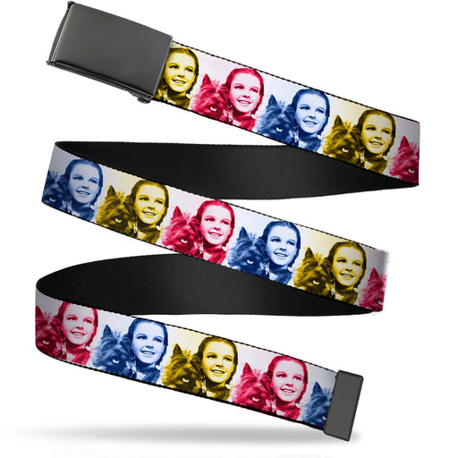 Web Belt Blank Black Buckle - The Wizard of Oz Dorothy and Toto Pose Blocks Blues/Yellows/Reds Webbing Web Belts Warner Bros. Movies   