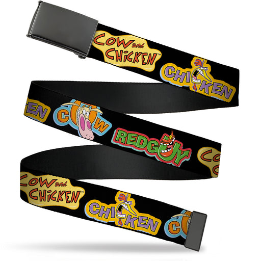 Web Belt Blank Black Buckle - COW AND CHICKEN Title Logo and Poses with RED GUY Black Webbing Web Belts Warner Bros. Animation   