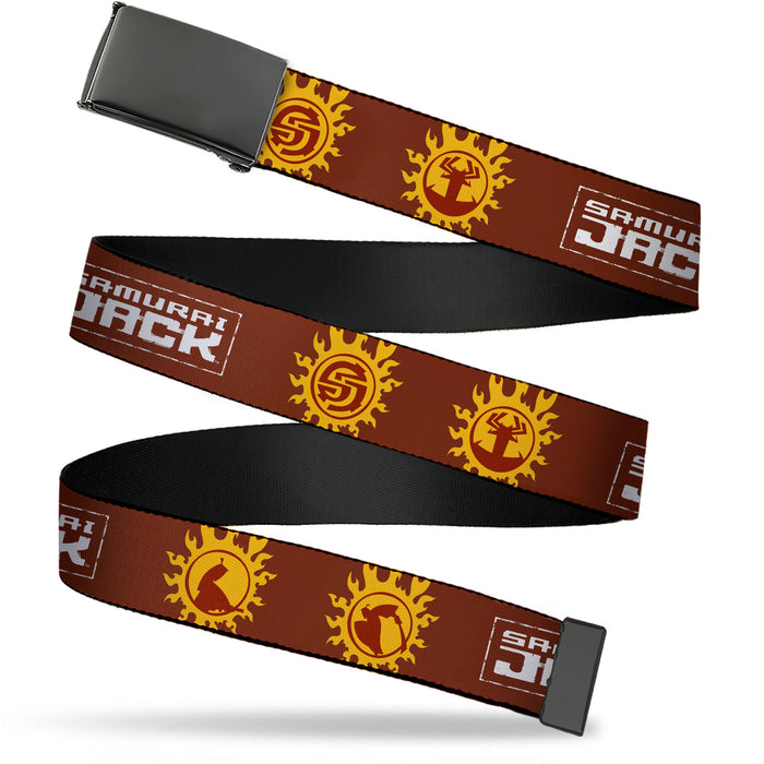 Web Belt Blank Black Buckle - SAMURAI JACK Title Logo and Icons Red/Orange/White Webbing Web Belts Warner Bros. Animation   