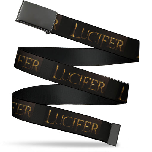 Web Belt Blank Black Buckle - LUCIFER Title Logo Black/Gold Webbing Web Belts Warner Bros.   