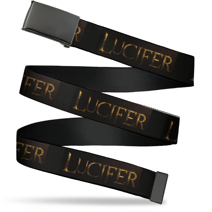 Web Belt Blank Black Buckle - LUCIFER Title Logo Black/Gold Webbing Web Belts Warner Bros.   