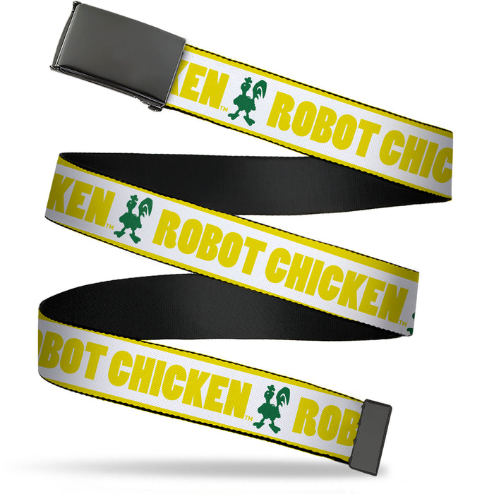 Web Belt Blank Black Buckle - ROBOT CHICKEN Chicken Silhouette Yellow/White/Green Webbing Web Belts Warner Bros. Animation   