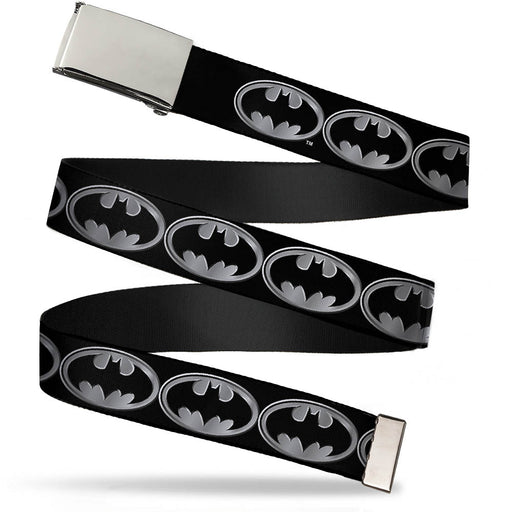 Web Belt Blank Chrome Buckle - Batman Shield Black/Silver Webbing Web Belts DC Comics   