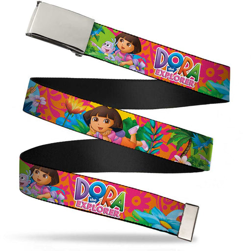 Chrome Buckle Web Belt - DORA THE EXPLORER Dora Poses/Floral Collage Orange/Pink Webbing Web Belts Nickelodeon   