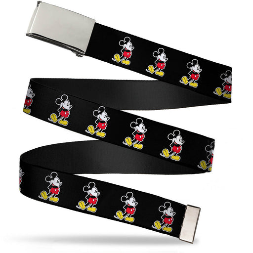Chrome Buckle Web Belt - Classic Mickey Mouse Pose Black Webbing Web Belts Disney   