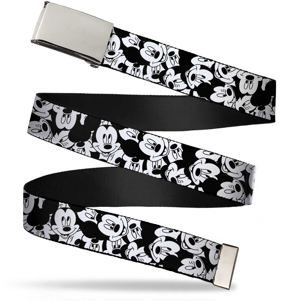 Chrome Buckle Web Belt - Mickey Mouse Expressions Stacked White/Black Webbing Web Belts Disney   