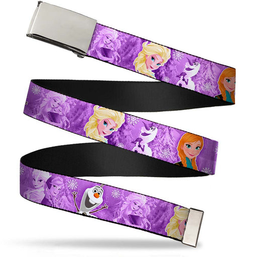 Chrome Buckle Web Belt - Frozen Anna/Elsa/Olaf Poses/Scenes Purples Webbing Web Belts Disney   