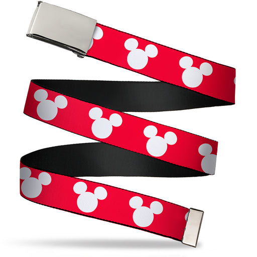 Web Belt Blank Chrome Buckle - Mickey Mouse Ears Icon Red/White Webbing Web Belts Disney   