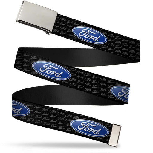Web Belt Blank Chrome Buckle - Ford Oval REPEAT w/Text Webbing Web Belts Ford   