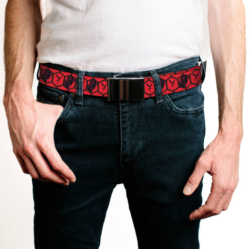 Web Belt Blank Chrome Buckle - House of the Dragon Caraxes Silhouette and Roar Pose Red/Black Webbing Web Belts House of the Dragon