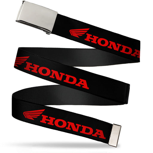 Web Belt Blank Chrome Buckle - HONDA/Wing Logo Black/Red Webbing Web Belts Honda Motorsports   
