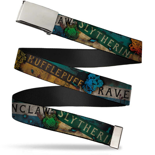 Chrome Buckle Web Belt - Hogwarts House Banners & Logos Webbing Web Belts The Wizarding World of Harry Potter   