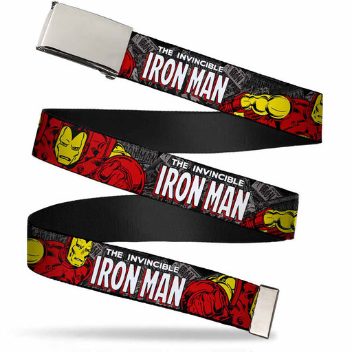 Chrome Buckle Web Belt - THE INVINCIBLE IRON MAN Stacked Comic Books/Action Poses Webbing Web Belts Marvel Comics   