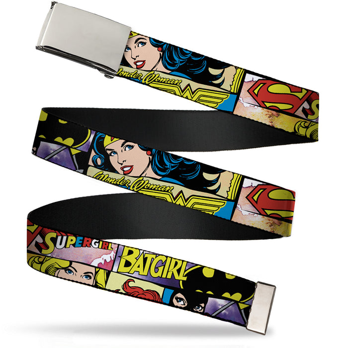 Chrome Buckle Web Belt - Superheroines Wonder Woman/Supergirl/Batgirl Webbing Web Belts DC Comics   