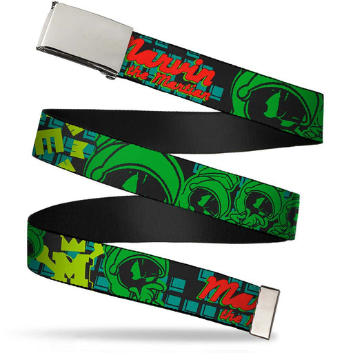 Chrome Buckle Web Belt - MARVIN THE MARTIAN w/Poses Black/Turquoise Webbing Web Belts Looney Tunes   
