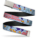 Web Belt Blank Chrome Buckle - MEEP MEEP!! w/Road Runner Poses Baby Blue Webbing Web Belts Looney Tunes   