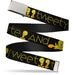 Chrome Buckle Web Belt - Tweety Bird Poses CUTE AND SWEET Black/Yellow Webbing Web Belts Looney Tunes   