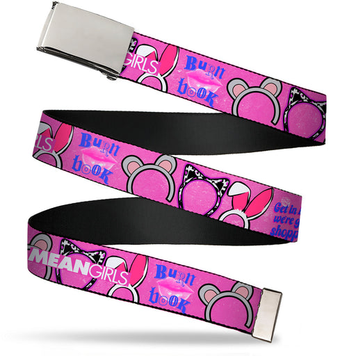 Web Belt Blank Chrome Buckle - MEAN GIRLS Quotes and Plastics Animal Ears Collage Pink Webbing Web Belts Paramount Pictures   