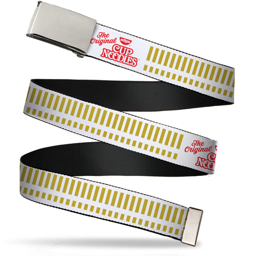 Chrome Buckle Web Belt - THE ORIGINAL CUP NOODLES Caterpillar Striping White/Red/Gold Webbing Web Belts Nissin Foods   
