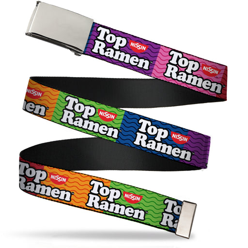 Chrome Buckle Web Belt - TOP RAMEN Noodle Wave Blocks Multi Color/Black/White Webbing Web Belts Nissin Foods   