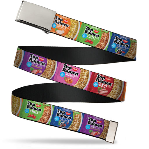 Chrome Buckle Web Belt - Top Ramen Vivid Flavor Blocks Multi Color Webbing Web Belts Nissin Foods   