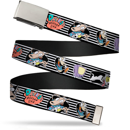 Chrome Buckle Web Belt - ROCKO'S MODERN LIFE Rocko & Spunky Poses/TV Stripe Black/White Webbing Web Belts Nickelodeon   