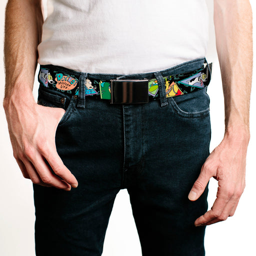 Chrome Buckle Web Belt - ROCKO'S MODERN LIFE Character Portraits/Triangles Black/Blue Webbing Web Belts Nickelodeon   