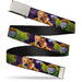 Chrome Buckle Web Belt - Scooby & Shaggy Hugging w/Werewolf Man Purple Webbing Web Belts Scooby Doo   