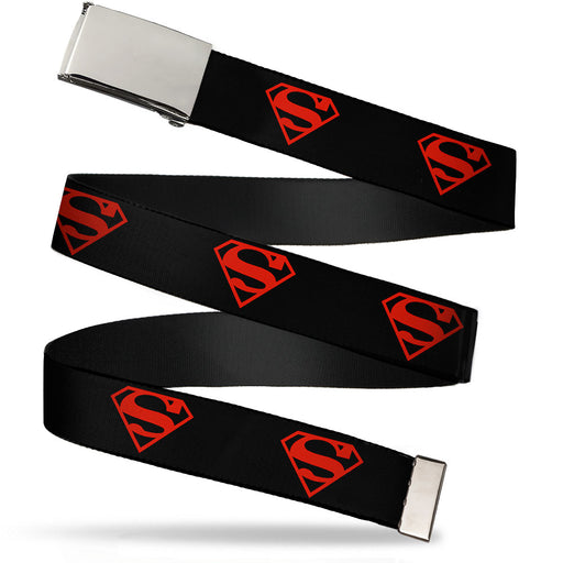 Chrome Buckle Web Belt - Superboy Shield Black/Red Webbing Web Belts DC Comics   