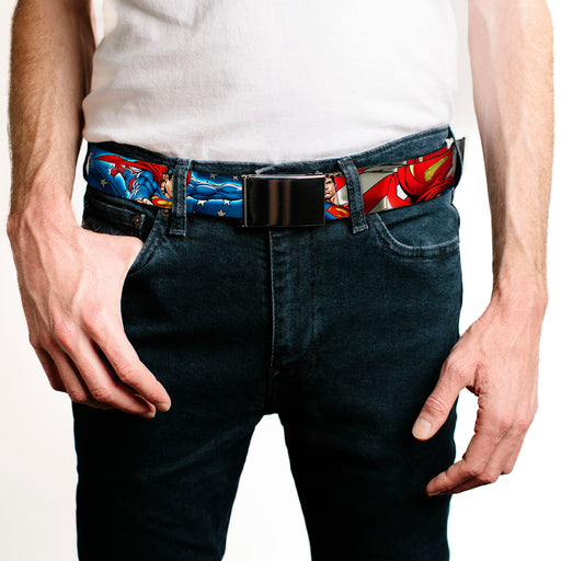 Chrome Buckle Web Belt - Superman Action Poses/Stars & Stripes Webbing Web Belts DC Comics   