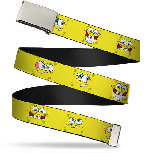 Chrome Buckle Web Belt - SpongeBob Expressions Yellow Webbing Web Belts Nickelodeon   