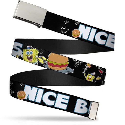 Chrome Buckle Web Belt - SpongeBob & Krabby Patty NICE BUNS Webbing Web Belts Nickelodeon   