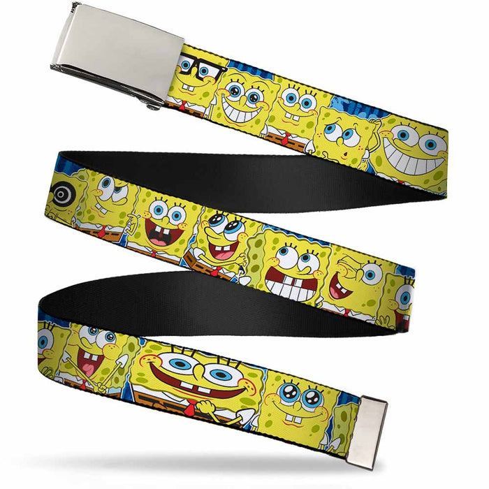 Chrome Buckle Web Belt - SpongeBob Expressions Stripe Blue Webbing Web Belts Nickelodeon   