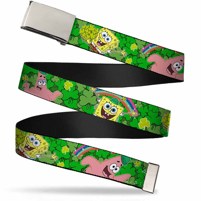 Chrome Buckle Web Belt - SpongeBob & Patrick Starfish St. Patrick's Day Poses Webbing Web Belts Nickelodeon   